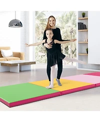 4-Panel Pu Leather Folding Exercise Mat with Carrying Handles-Green