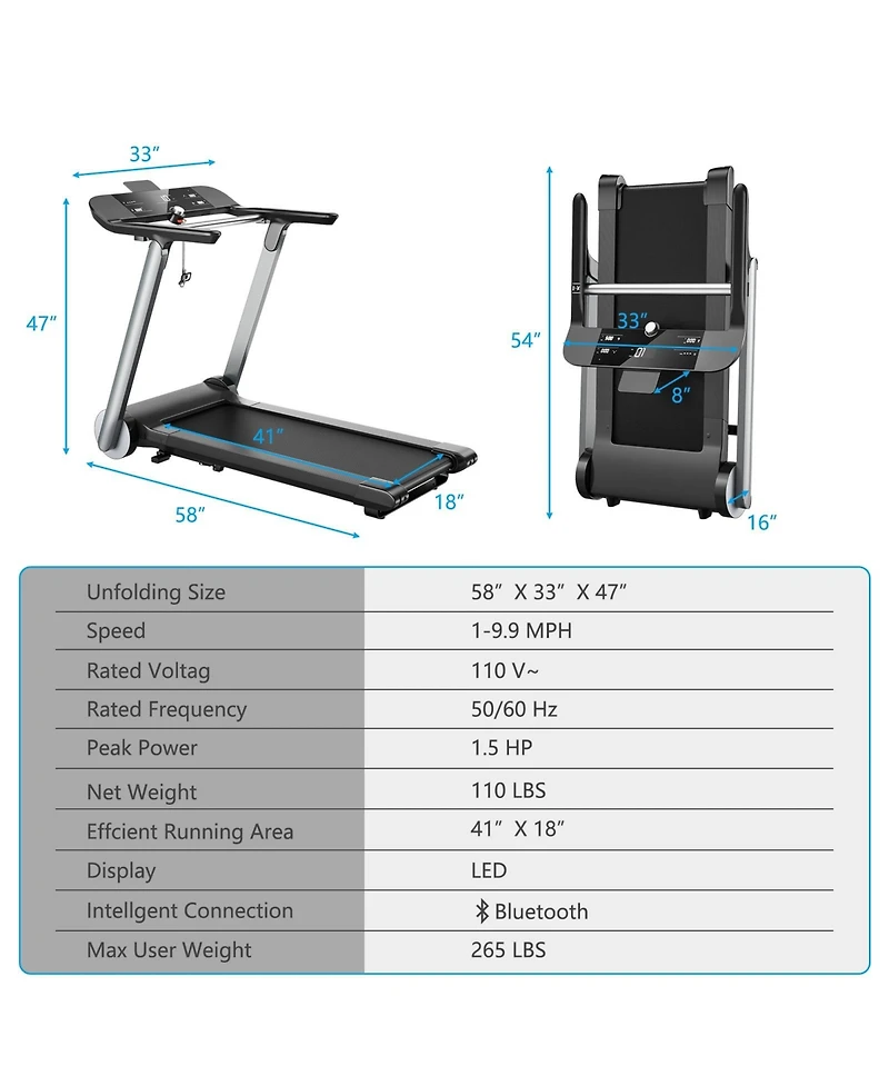 Italian Designed Folding Treadmill with Heart Rate Belt and Fatigue Button