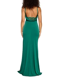 Emerald Sundae Juniors' Drapey Sweetheart-Neck Scoop-Back Gown