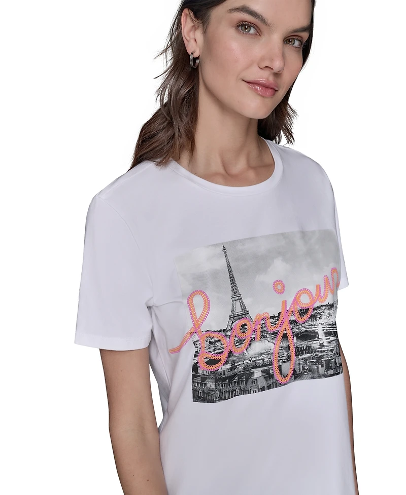 Karl Lagerfeld Paris Petite Bonjour Graphic T-Shirt