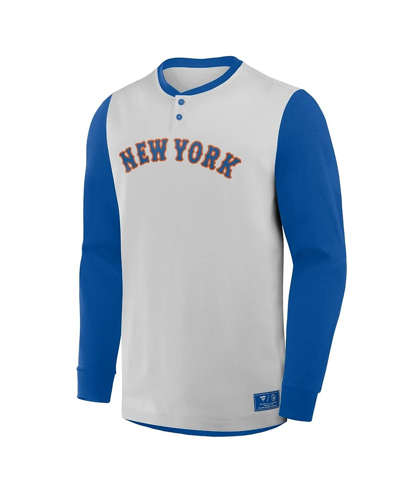 Fanatics Men's Gray/Royal New York Mets Clubhouse Long Sleeve Henley T-Shirt