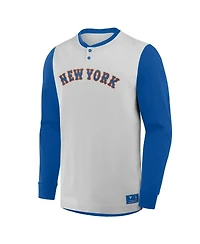 Fanatics Men's Gray/Royal New York Mets Clubhouse Long Sleeve Henley T-Shirt