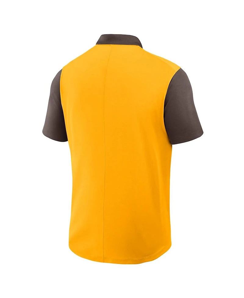 Nike Men's Gold/Brown San Diego Padres Cooperstown Collection Color-Block Victory Performance Polo Shirt
