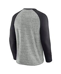 Fanatics Men's Heather Gray Pittsburgh Pirates Raw Edge Raglan Long Sleeve Baseball T-Shirt