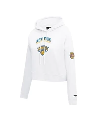 Pro Standard Women's White New York Knicks 2024/25 City Edition Chenille Applique Cropped Pullover Hoodie