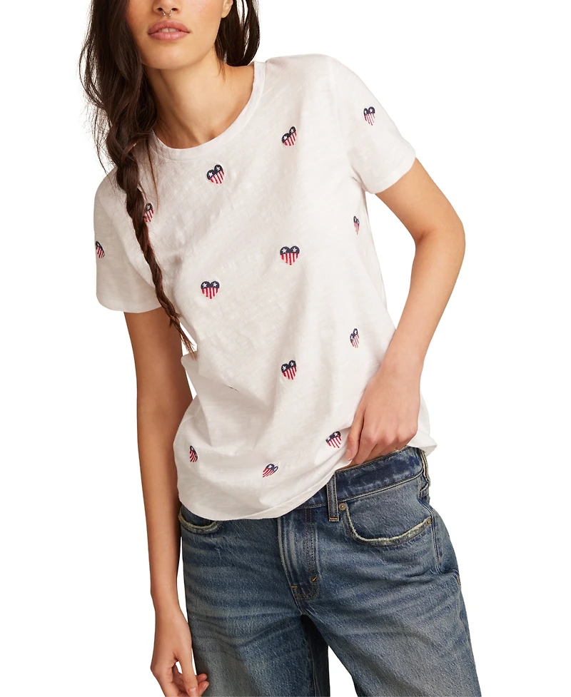 Lucky Brand Women's Cotton Embroidered Crewneck Tee