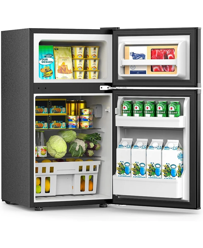 Cowsar 3.2 cubic foot mini fridge with separate freezer compartment and double door design is perfect for a basement, apartment, dorm room or office