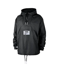 Nike Men's Black Brooklyn Nets Courtside Premium Club Anorak Quarter-Zip Pullover Hoodie