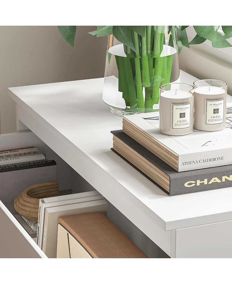 Bedside table with three drawers, multi-functional side table, end table in white wood, suitable for bedroom, living room, office