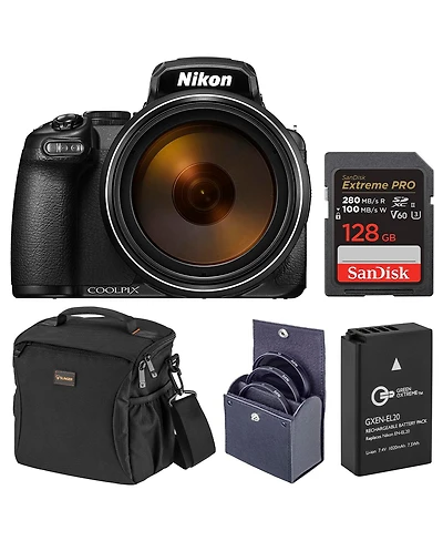 Nikon Coolpix P1100 Digital Camera, Bundle with 128GB Uhs-ii Memory Card, En-EL20 Battery, 77mm Filter Kit, Shoulder Bag