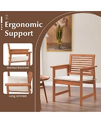 Set of 2 Outdoor Dining Chair Patio Solid Wood Chairs with Comfortable Cushions