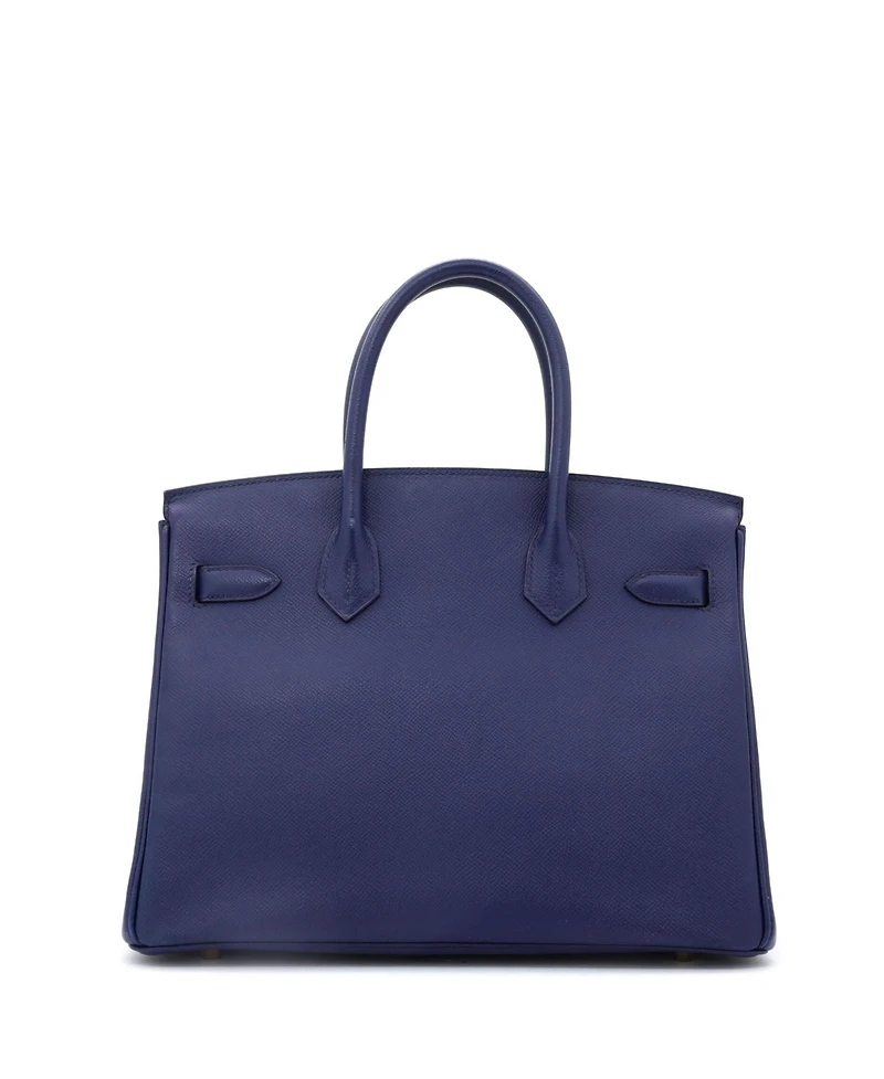 Pre-Owned Hermes Birkin Handbag Blue Epsom with Gold Hardware