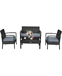 4PCS Patio Rattan Wicker Furniture Set Brown Loveseat Sofa