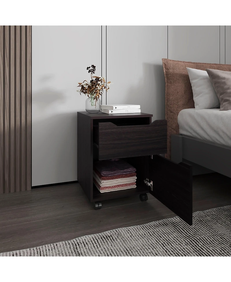 Newriver Nightstand with 1 Door and 1 Drawer , Wengue