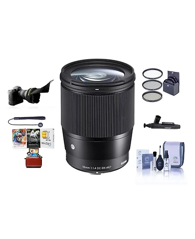 Sigma 16mm f/1.4 Dc Dn Contemporary Lens for Sony E, Bundle with ProOptic 67mm Filter Kit, Cleaning Kit, Lens Cap Tether, Flex Lens Shade, Mac Softwar