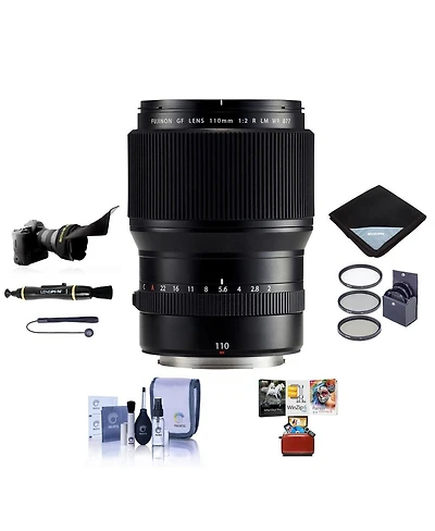 Fujifilm Gf 110mm f/2 R Lm Wr Lens, Bundle with ProOptic 77mm Filter Kit, Flex Lens Shade, Lens Wrap, LensPen Cleaner, Lens Cap Tether, Cleaning Kit,