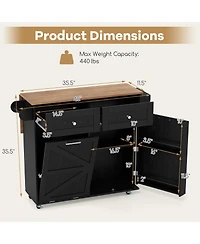 Rolling Kitchen Island with Trash Can Cabinet and Rubber Universal Wheels