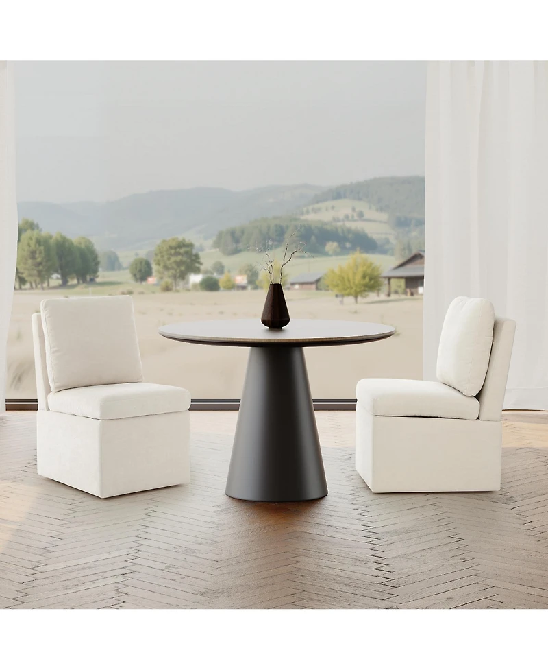 Modern Upholstered Chenille Armless Dining Chairs With Casters (Set of