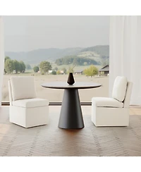 Modern Upholstered Chenille Armless Dining Chairs With Casters (Set of