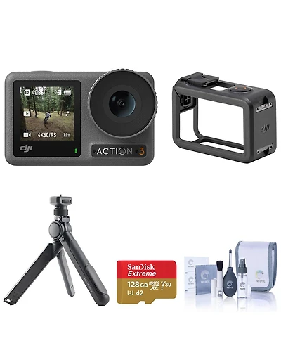 Dji Dji Osmo Action 4 Camera Standard Combo Bundle with Tripod, Complete Optics Care and Cleaning Kit, 128GB Uhs-i U3 microSDXC Memory Card with SD Ad