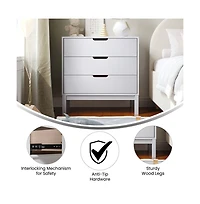 Samuel Kids Triple-Drawer Dresser With Solid Wood Frame