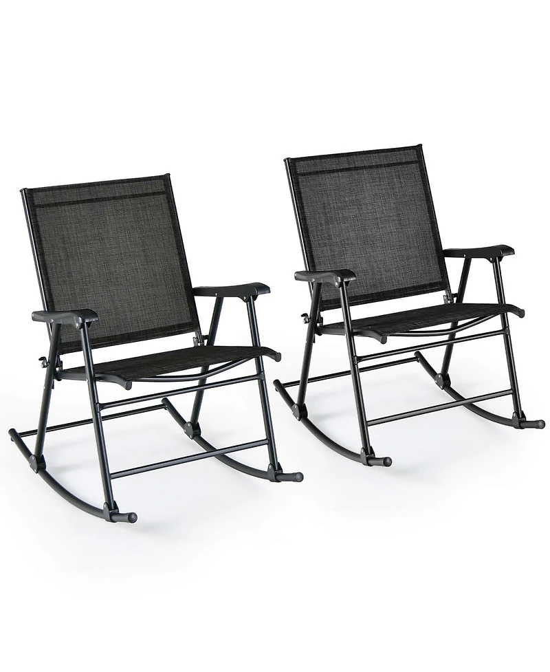 2 Pcs Patio Folding Rocking Chair Heavy-Duty Metal Frame Rockers Outdoor
