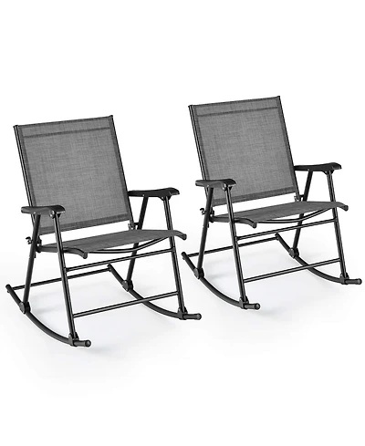 2 Pcs Patio Folding Rocking Chair Heavy-Duty Metal Frame Rockers Outdoor