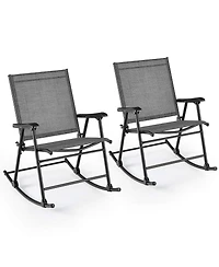 2 Pcs Patio Folding Rocking Chair Heavy-Duty Metal Frame Rockers Outdoor