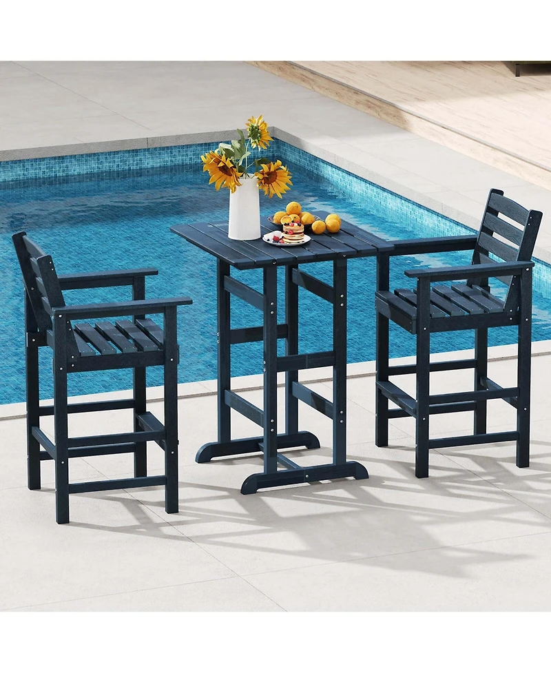 Patio Adirondack Bar Chairs Set of 2 with Wide Armrests & Footrest Backrest