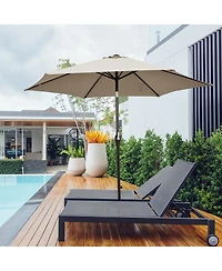 Gymax 9 ft Outdoor Patio Market Table Umbrella Garden Yard w/ Crank 6 Ribs