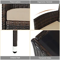 4PCS Rattan Patio Furniture Set Cushioned Sofa Chair Coffee Table Garden
