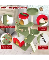 Gymax 61'' Tall Christmas Cat Tree w/ Sisal Scratching Posts Plush Perch & 2 Condos