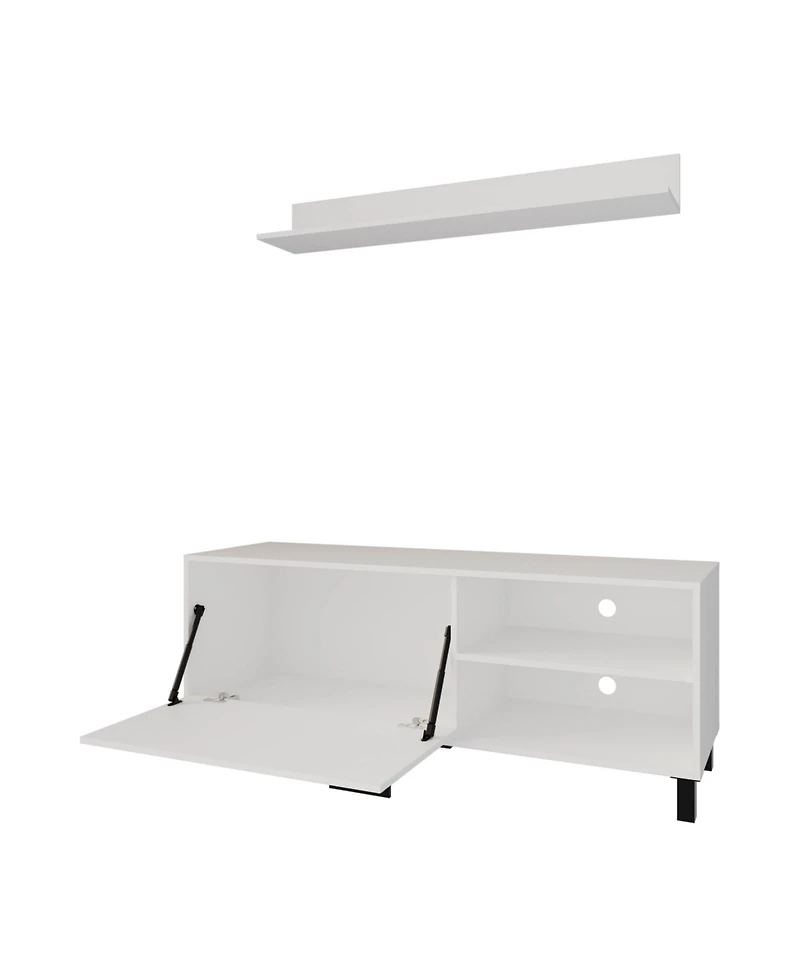 Bitter Springs Tv Stand 65" in melamine with Open Storage,pneumatic arms and 1 Door, White