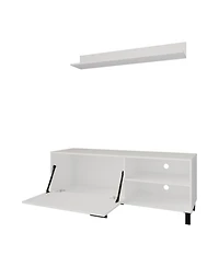 Bitter Springs Tv Stand 65" in melamine with Open Storage,pneumatic arms and 1 Door, White