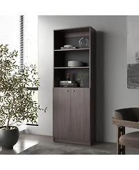 Beyerville Bookcase with Open Storage and 2 Doors, Stained Walnut