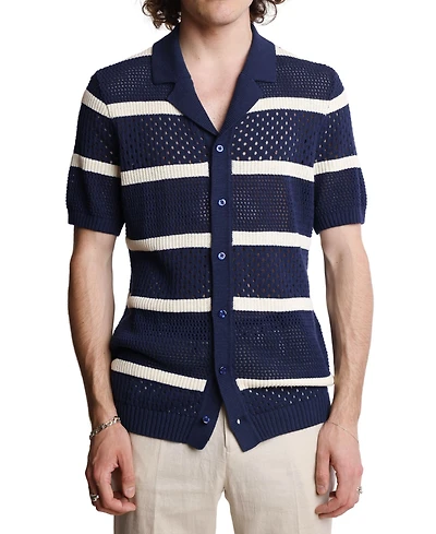 Paisley & Gray Men's Slim Fit Short Sleeve Striped Crochet Cardigan Sweater