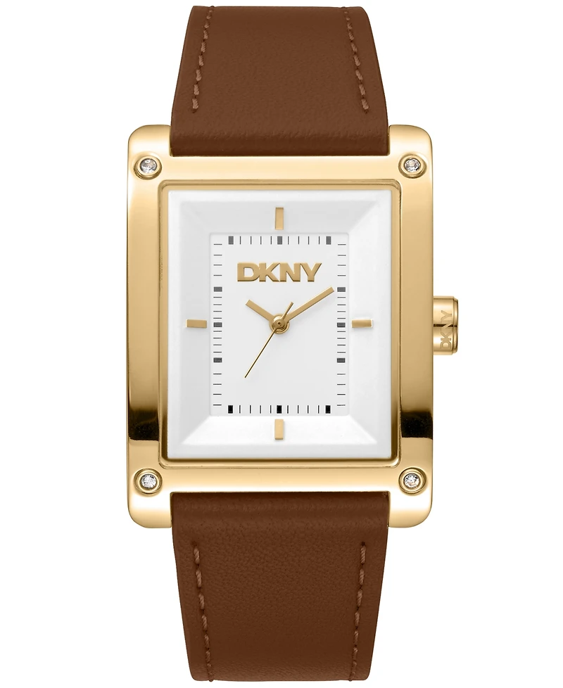 Dkny Women's Westside Maxi White Brown Leather Strap Watch, 41mm