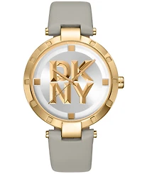 Dkny Women's Essential Logo Gray Leather Strap Watch, 38mm