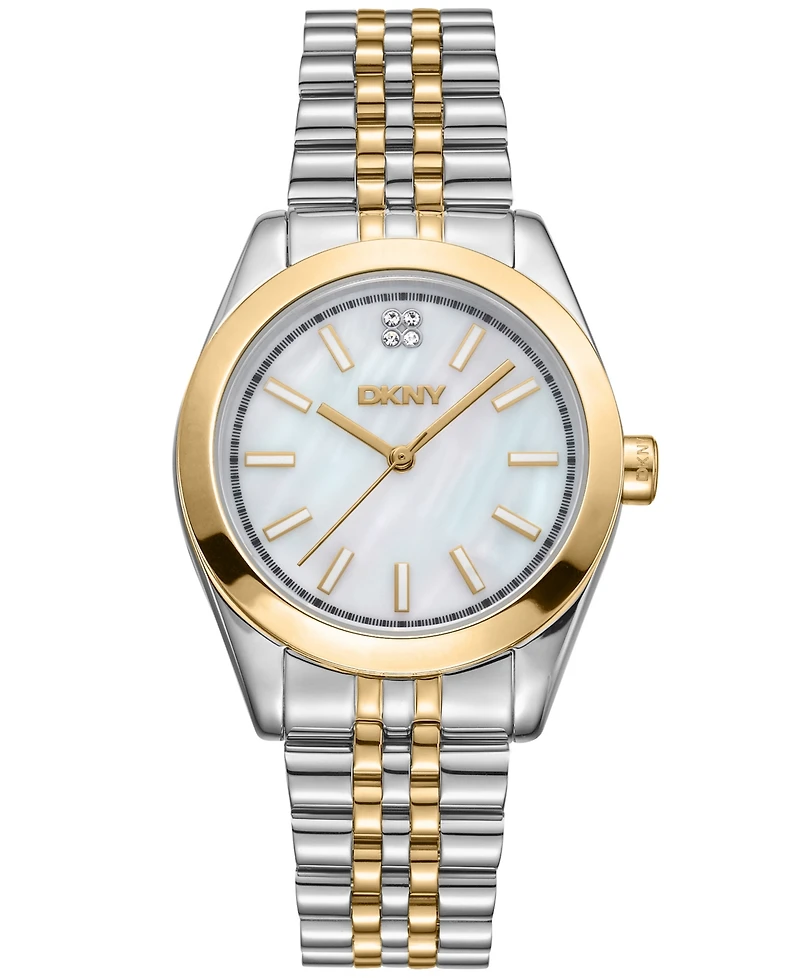 Dkny Women's Nolita Midi White Mop Dial Gold-Two-Tone Stainless Steel Bracelet Watch 32mm