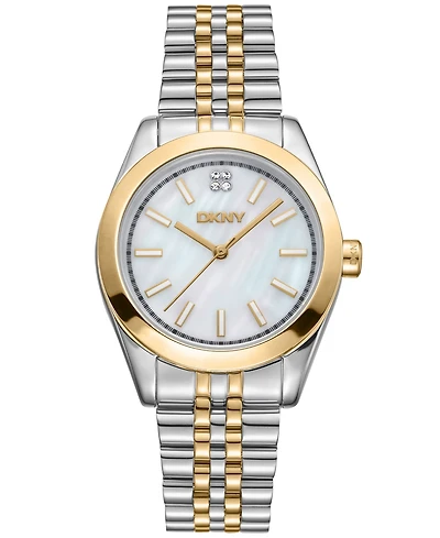 Dkny Women's Nolita Midi White Mop Dial Gold-Two-Tone Stainless Steel Bracelet Watch 32mm