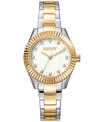 Dkny Women's Chambers Glitz Silver Dial Gold Two-Tone Stainless Steel Bracelet Watch 30mm