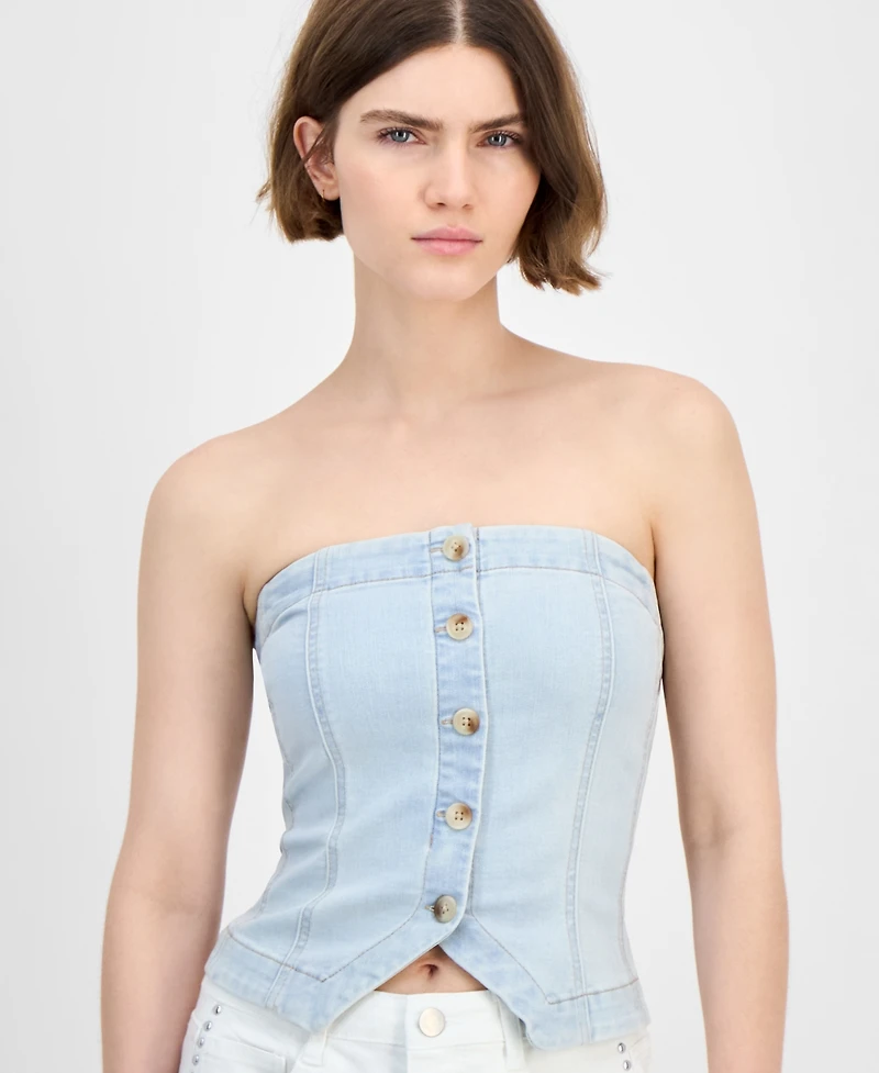 And Now This Women's Button-Front Smocked-Back Tube Top, Exclusively at Macy's