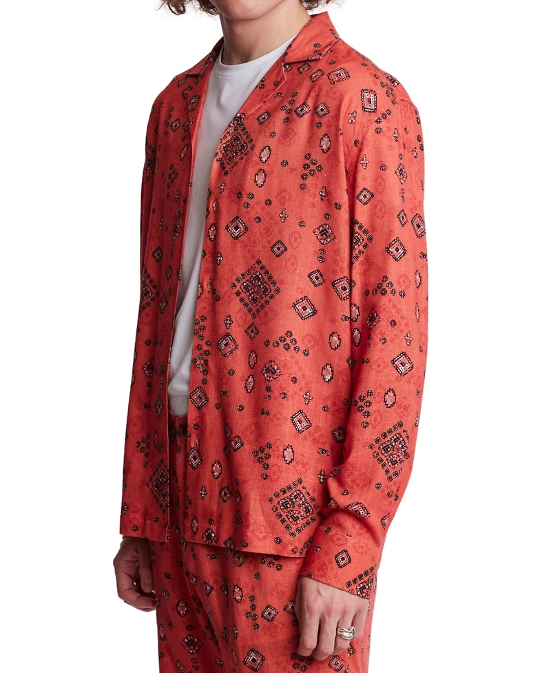 Paisley & Gray Men's Slim Fit Long Sleeve Printed Button Front Camp Shirt