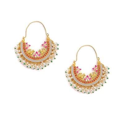 Sohi Women's Gold-Plated Stone Hoop Earrings