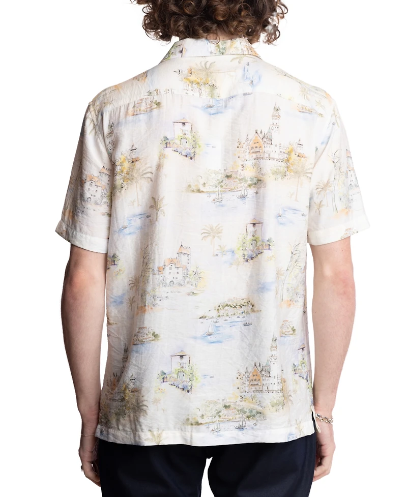 Paisley & Gray Men's Slim Fit Short Sleeve Scenic Print Button Front Camp Shirt