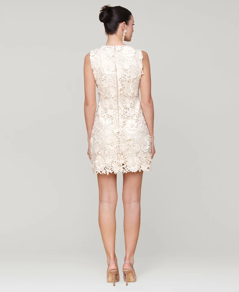 Avec Les Filles Women's Sleeveless 3D Floral Embroidery Mini Dress