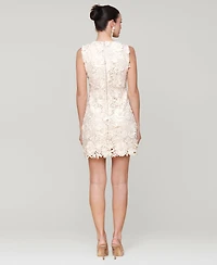 Avec Les Filles Women's Sleeveless 3D Floral Embroidery Mini Dress