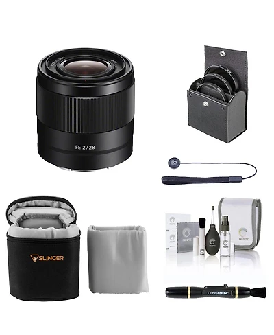 Sony Fe 28mm f/2 Lens for Sony E, Bundle with 49mm Filter Kit, Lens Case, Lens Cleaner, Cleaning Kit, Lens Cap Tether