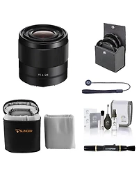 Sony Fe 28mm f/2 Lens for Sony E, Bundle with 49mm Filter Kit, Lens Case, Lens Cleaner, Cleaning Kit, Lens Cap Tether