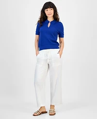 Tommy Hilfiger Women's Cotton Scalloped-Stripe Keyhole Polo